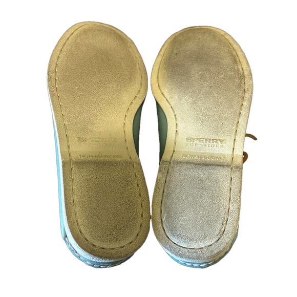 Sperry Boat Shoes 9 Men Blue Green Leather Top Sider Slide On Casual Beach - Picture 7 of 9